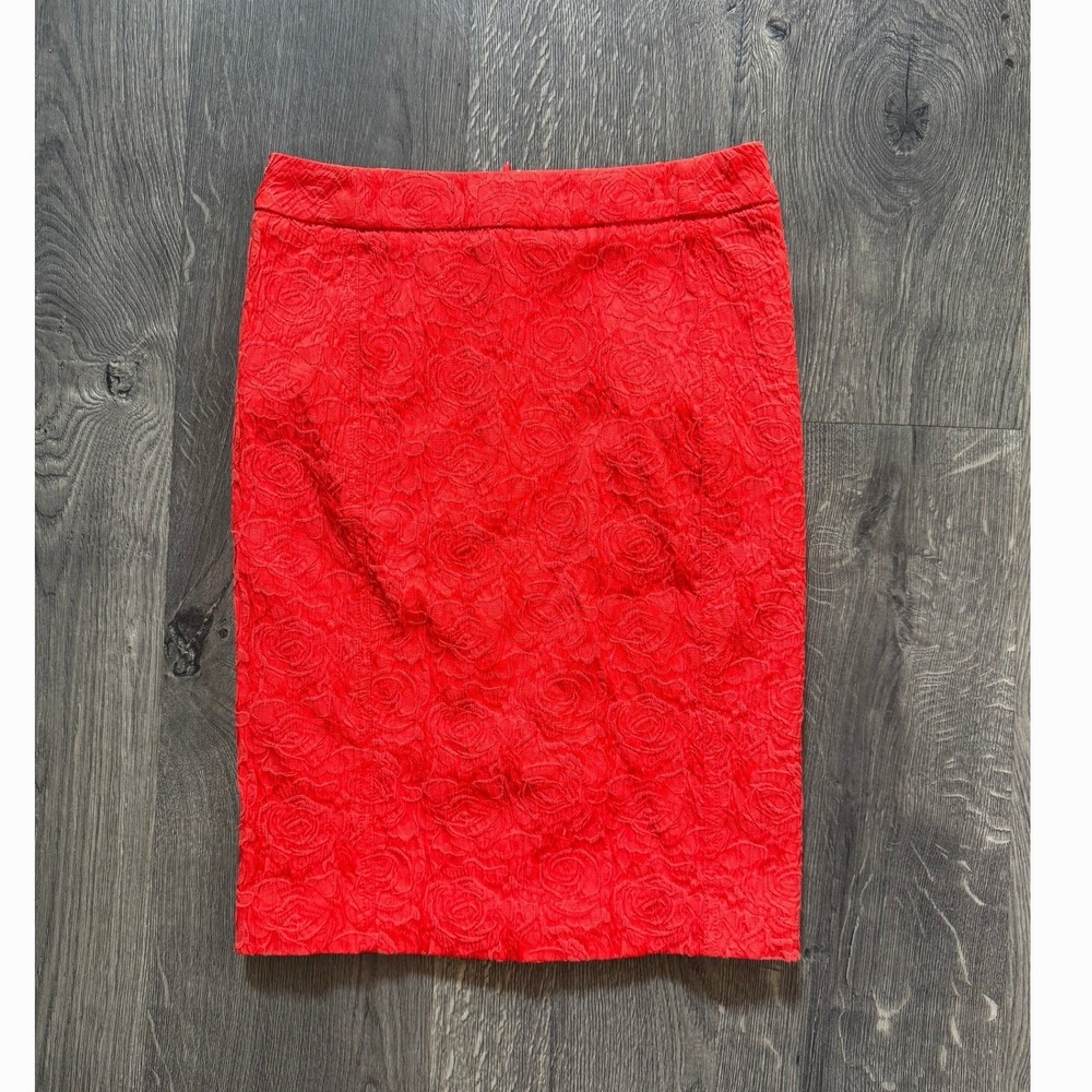 Vanessa Virginia Anthropologie Rose Brocade Pencil Skirt 0 Red Poppy Excellent
